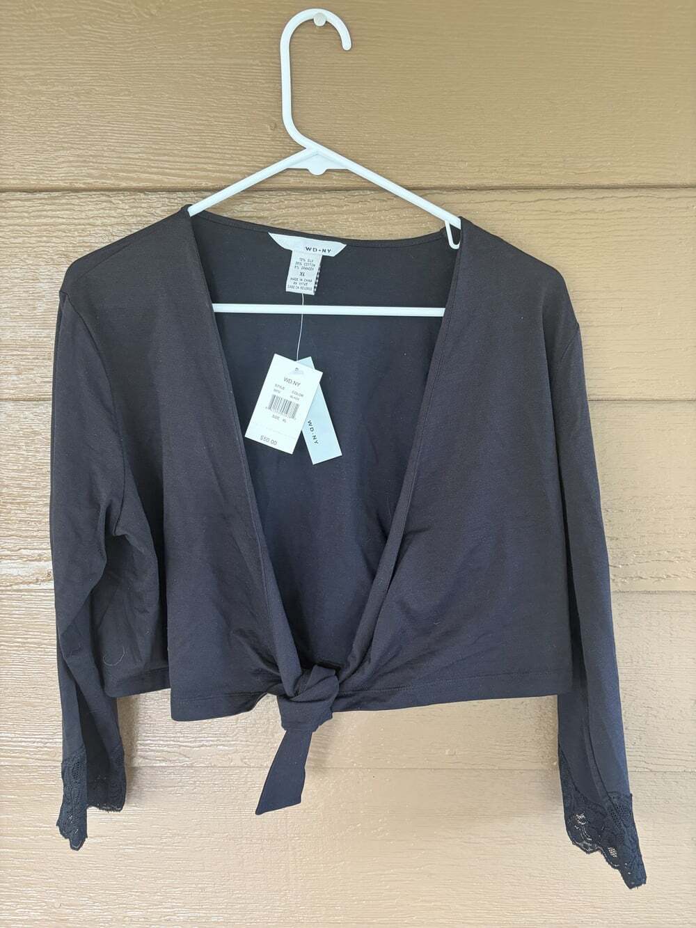 WD-NY Silk/Cotton Blend Wrap Top XL Black